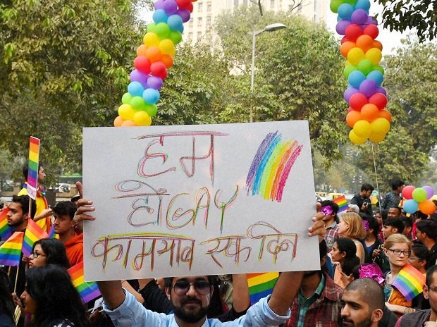 Members and supporters of the lesbian, gay, bisexual, trans-gender (LGBT) community during a Delhi Queen Pride 2015, in New Delhi on Sunday. PTI Photo
